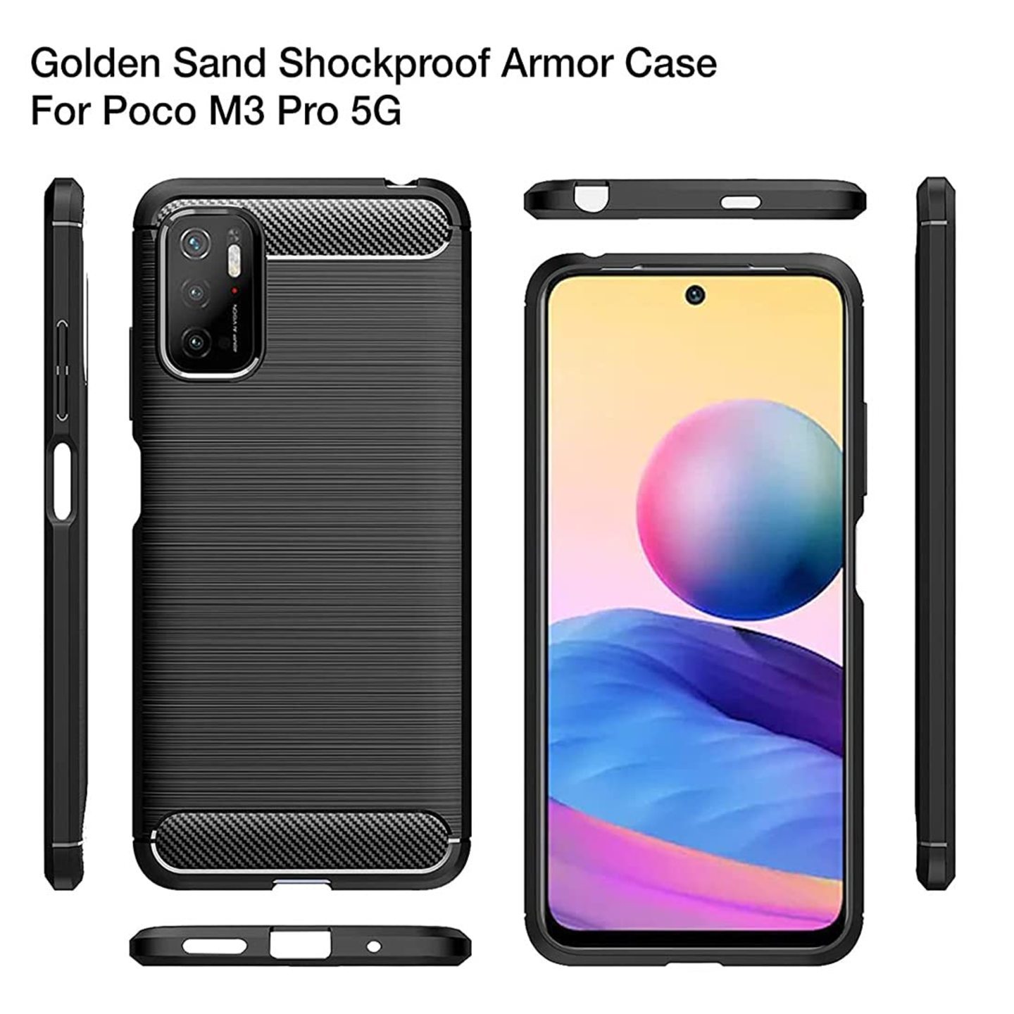 Faircost for Xiaomi POCO M3 PRO Hybrid Carbon Fiber Texture Design Back Cover Anti-Scratch Shock Absorption Case Black