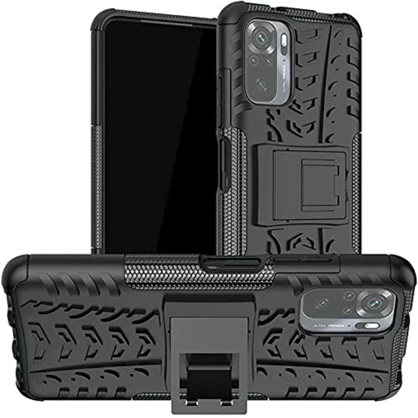 Faircost for Xiaomi REDMI NOTE 10 Heavy Duty Shockproof Military Grade Armor Dual Protection Layer Hybrid Kick Stand Back Cover Case Black