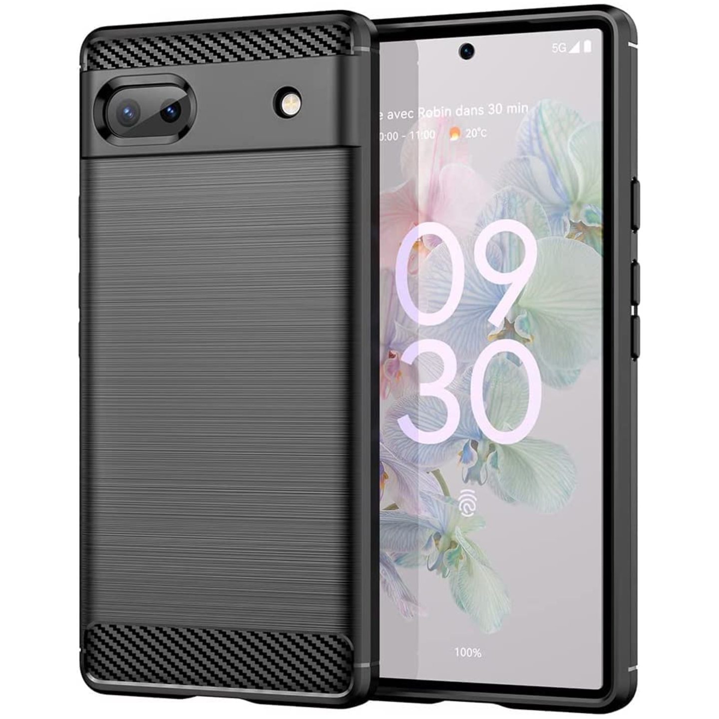 Faircost Hybrid Carbon Fiber Texture Design Back Cover Anti-Scratch Shock Absorption Case for Google Pixel 6A - Black