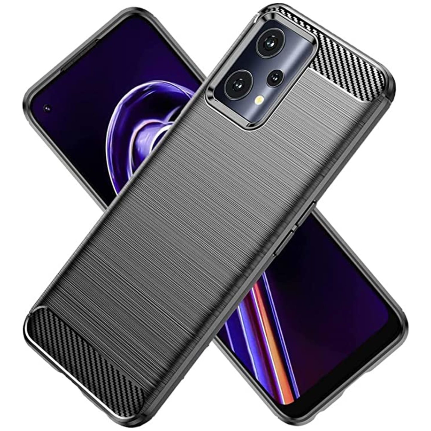Faircost for Oppo Realme 9pro Plus Hybrid Carbon Fiber Texture Design Back Cover Anti-Scratch Shock Absorption Case Black