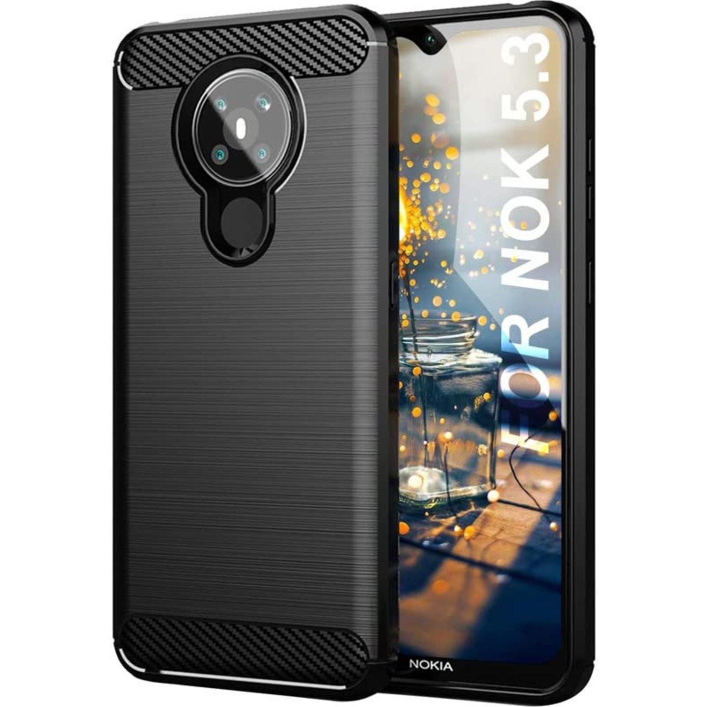 Faircost for Nokia 5.3 Hybrid Carbon Fiber Texture Design Back Cover Anti-Scratch Shock Absorption Case Black