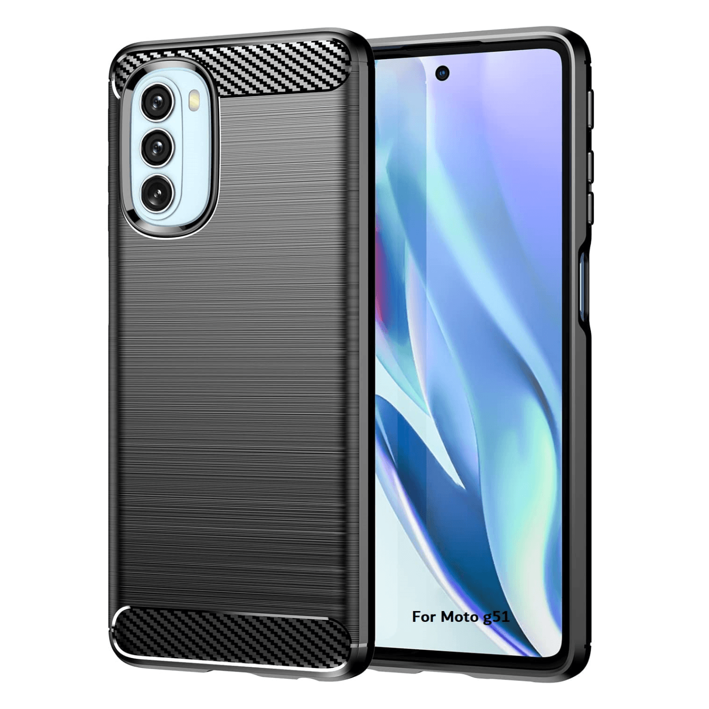 Faircost for Moto G51 Hybrid Carbon Fiber Texture Design Back Cover Anti-Scratch Shock Absorption Case Black