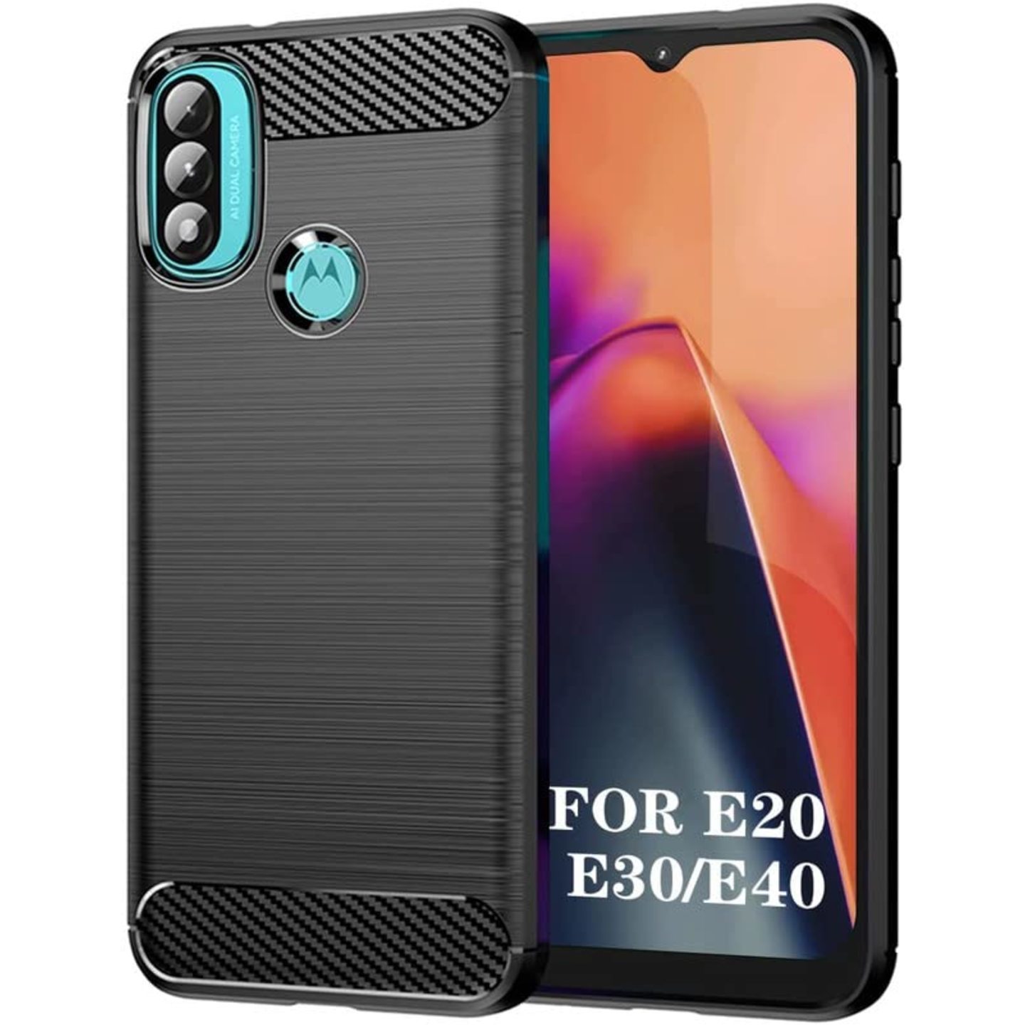 Faircost for Moto E40 Hybrid Carbon Fiber Texture Design Back Cover Anti-Scratch Shock Absorption Case Black