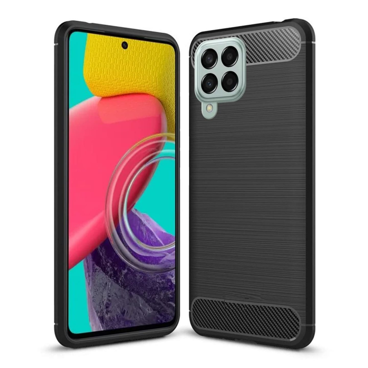 Faircost for Samsung Galaxy M53 5G Hybrid Carbon Fiber Texture Design Back Cover Anti-Scratch Shock Absorption Case Black