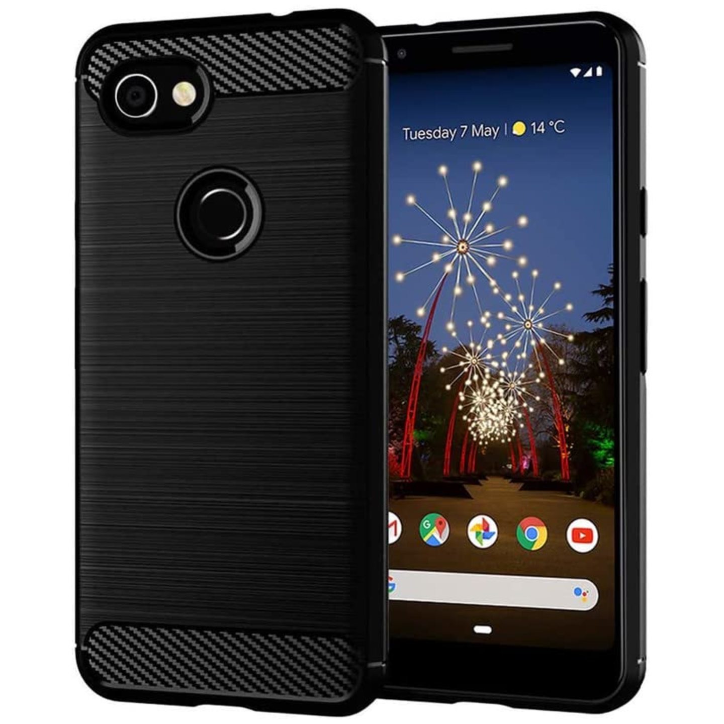 Faircost Hybrid Carbon Fiber Texture Design Back Cover Anti-Scratch Shock Absorption Case for Google Pixel 3A XL - Black