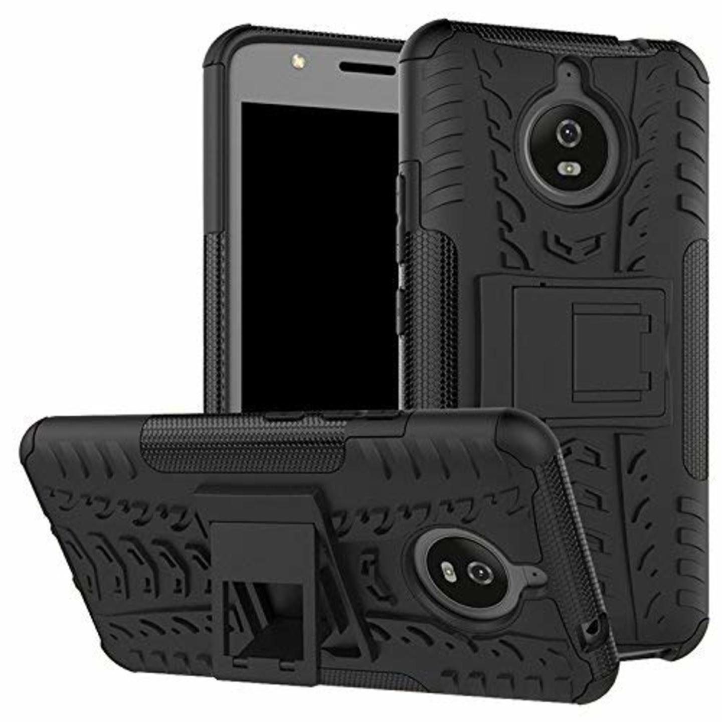Faircost for Moto E4 Heavy Duty Shockproof Military Grade Armor Dual Protection Layer Hybrid Kick Stand Back Cover Case Black