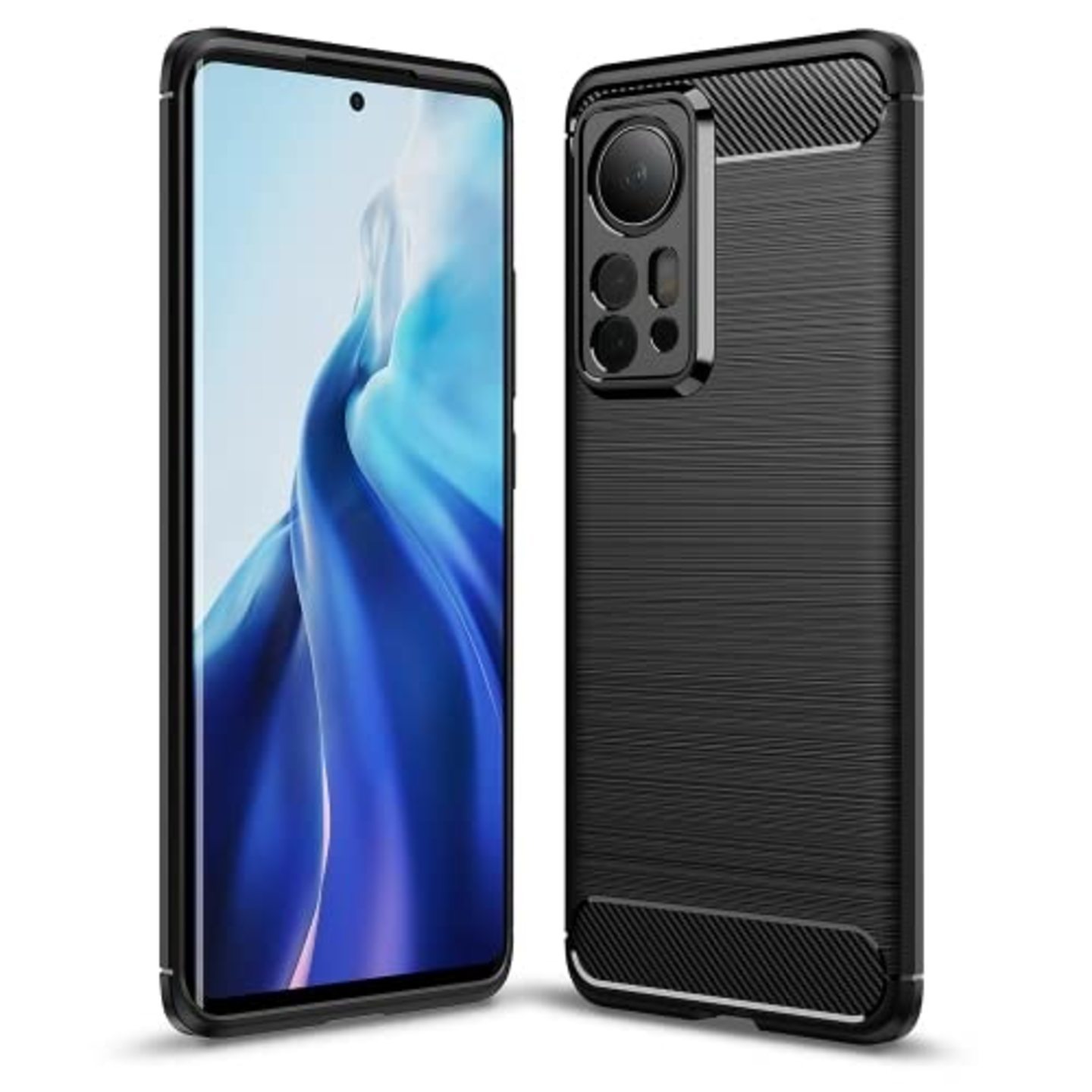 Faircost for Xiaomi MI 12 PRO 5G Hybrid Carbon Fiber Texture Design Back Cover Anti-Scratch Shock Absorption Case Black