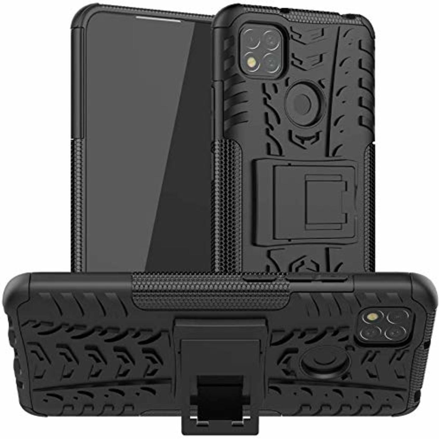 Faircost for Xiaomi REDMI 9 Heavy Duty Shockproof Military Grade Armor Dual Protection Layer Hybrid Kick Stand Back Cover Case Black