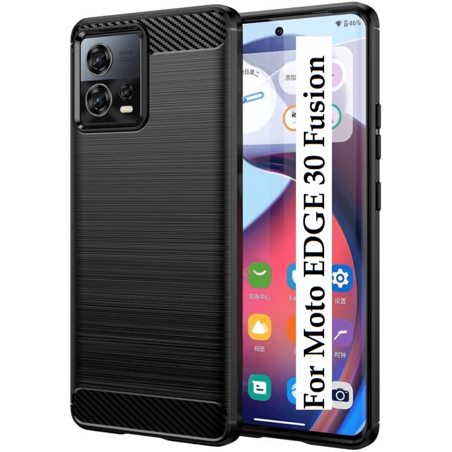 Faircost for Moto EDGE 30 FUSION Hybrid Carbon Fiber Texture Design Back Cover Anti-Scratch Shock Absorption Case Black