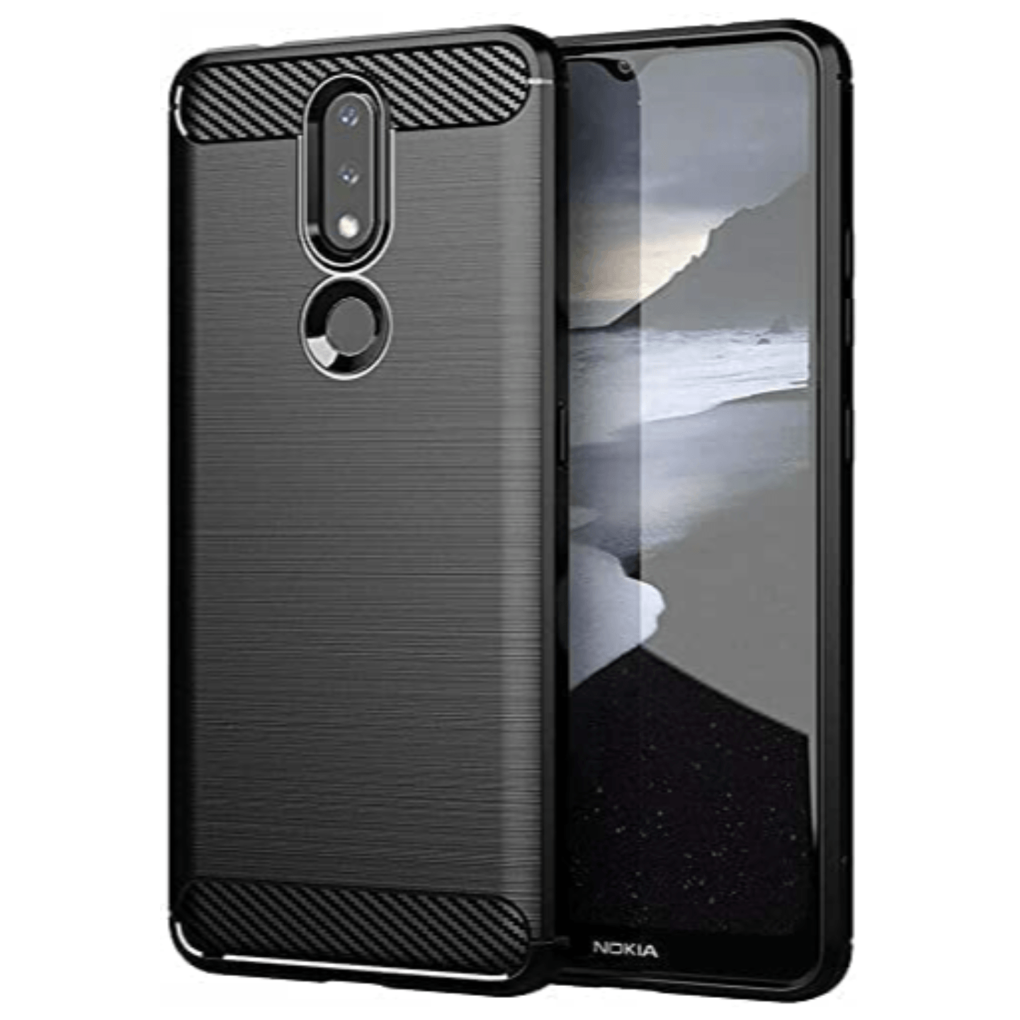 Faircost for Nokia 2.4 Hybrid Carbon Fiber Texture Design Back Cover Anti-Scratch Shock Absorption Case Black