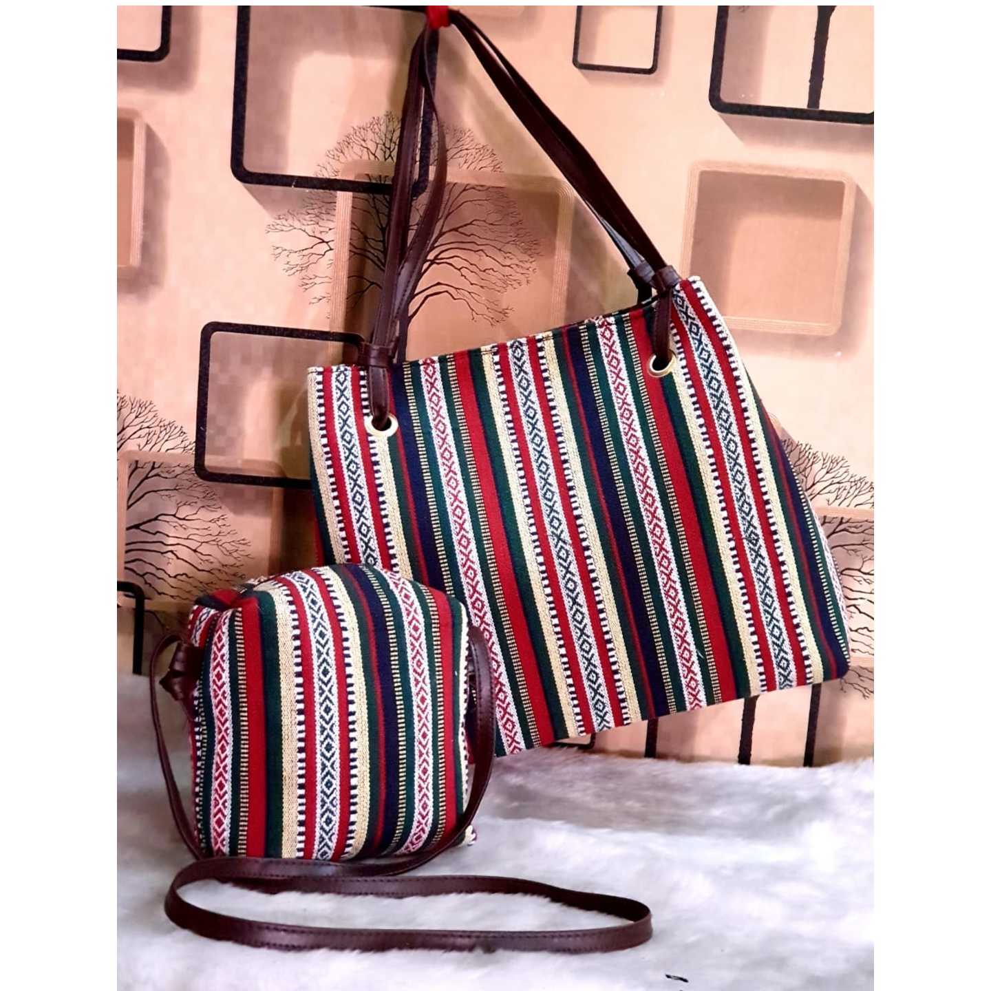 JACQUARD HANDBAG WITH SLING BAG