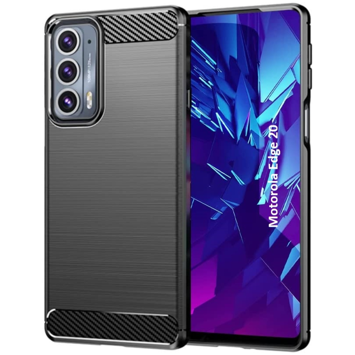 Faircost for Moto EDGE 20 Hybrid Carbon Fiber Texture Design Back Cover Anti-Scratch Shock Absorption Case Black