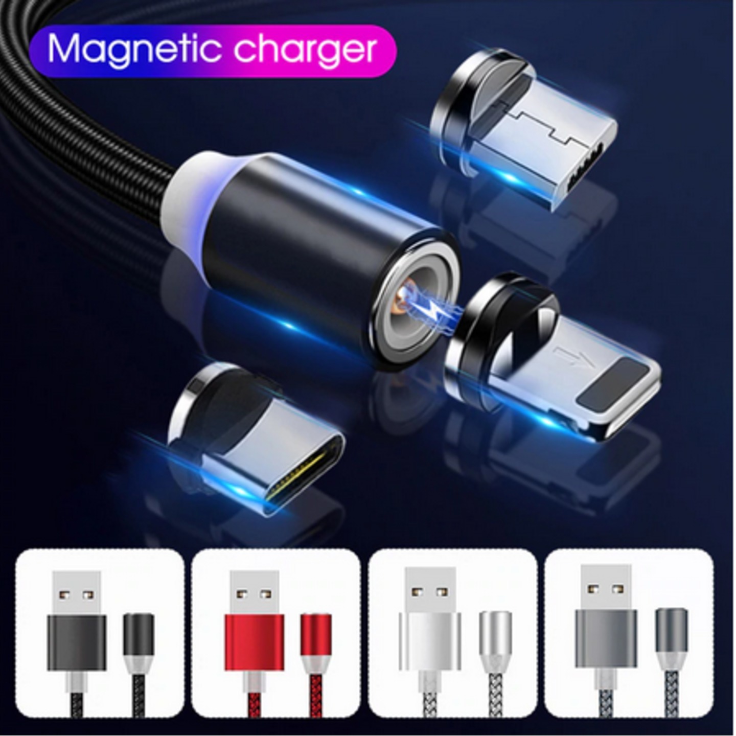 3 in 1 Magnetic Cable For iPhoneAndroid - type C, Micro usb, IOS