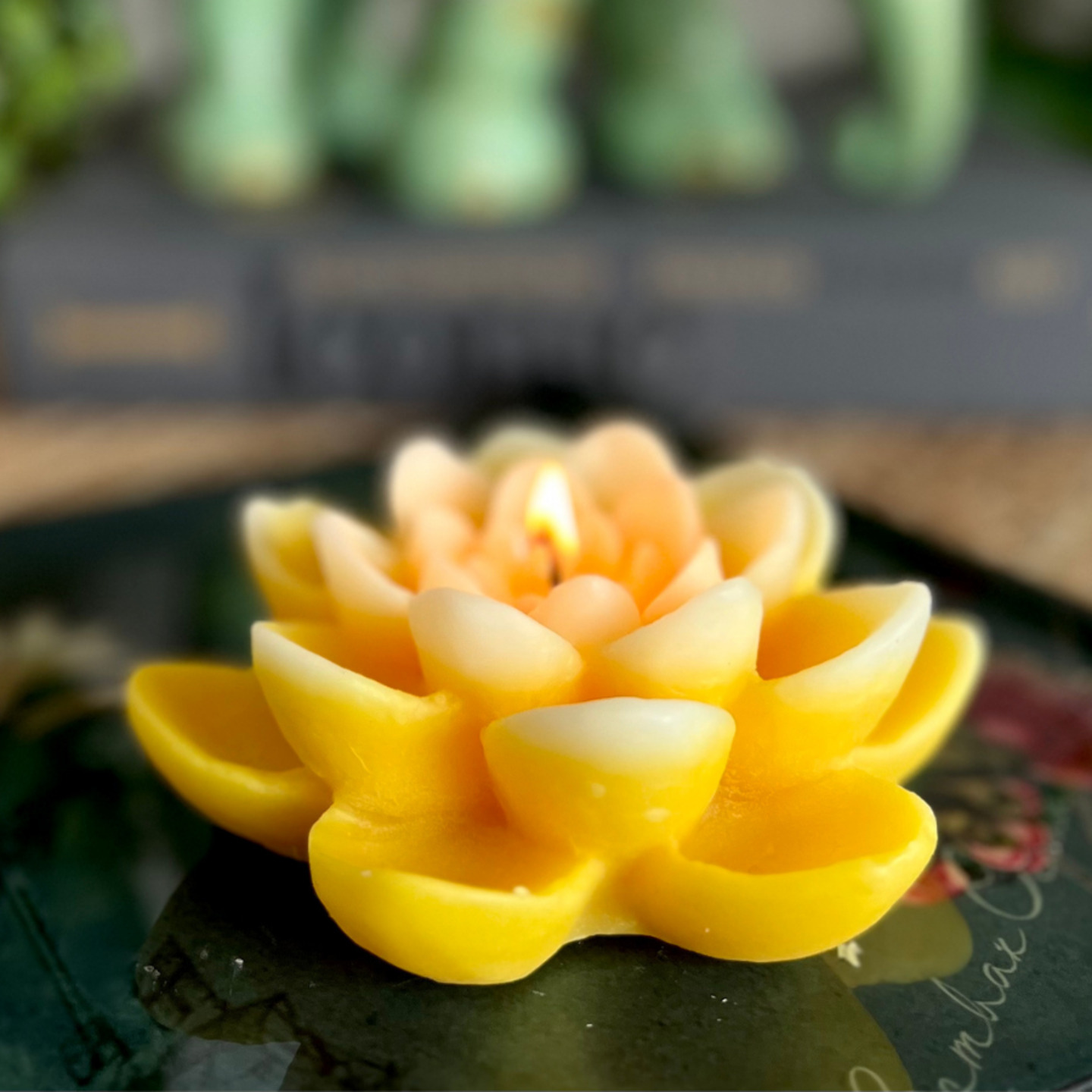 Yellow Floating Open Lotus Candle