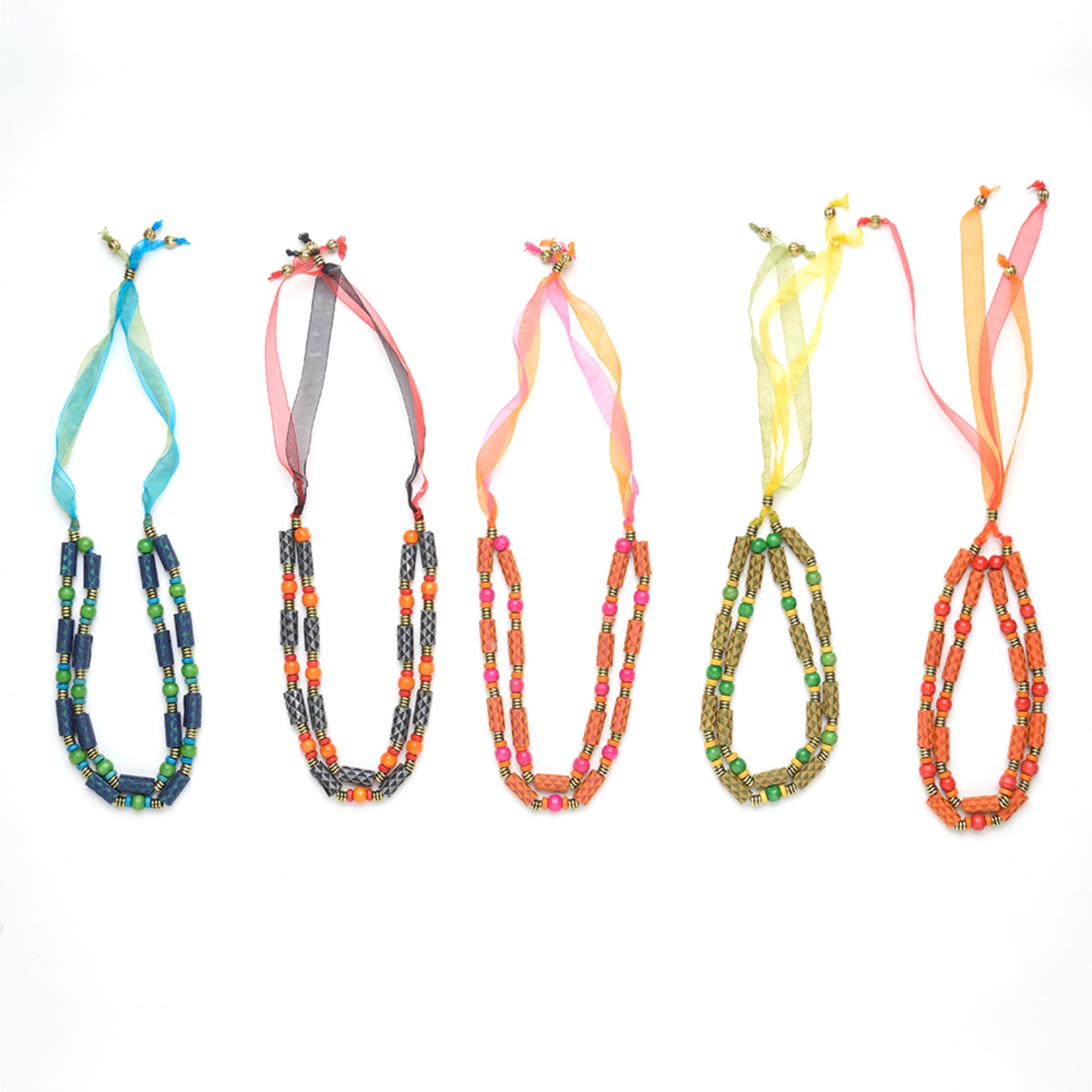 Hand-Rolled Cloth Bead Necklace