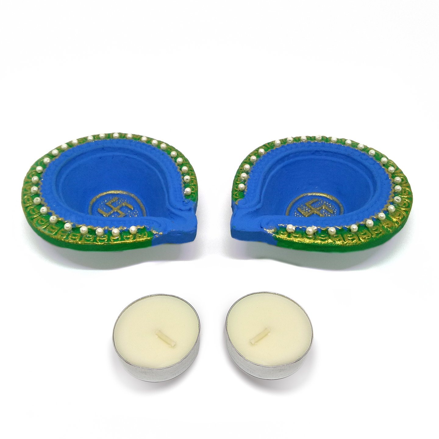 Blue  Green pearl diya set