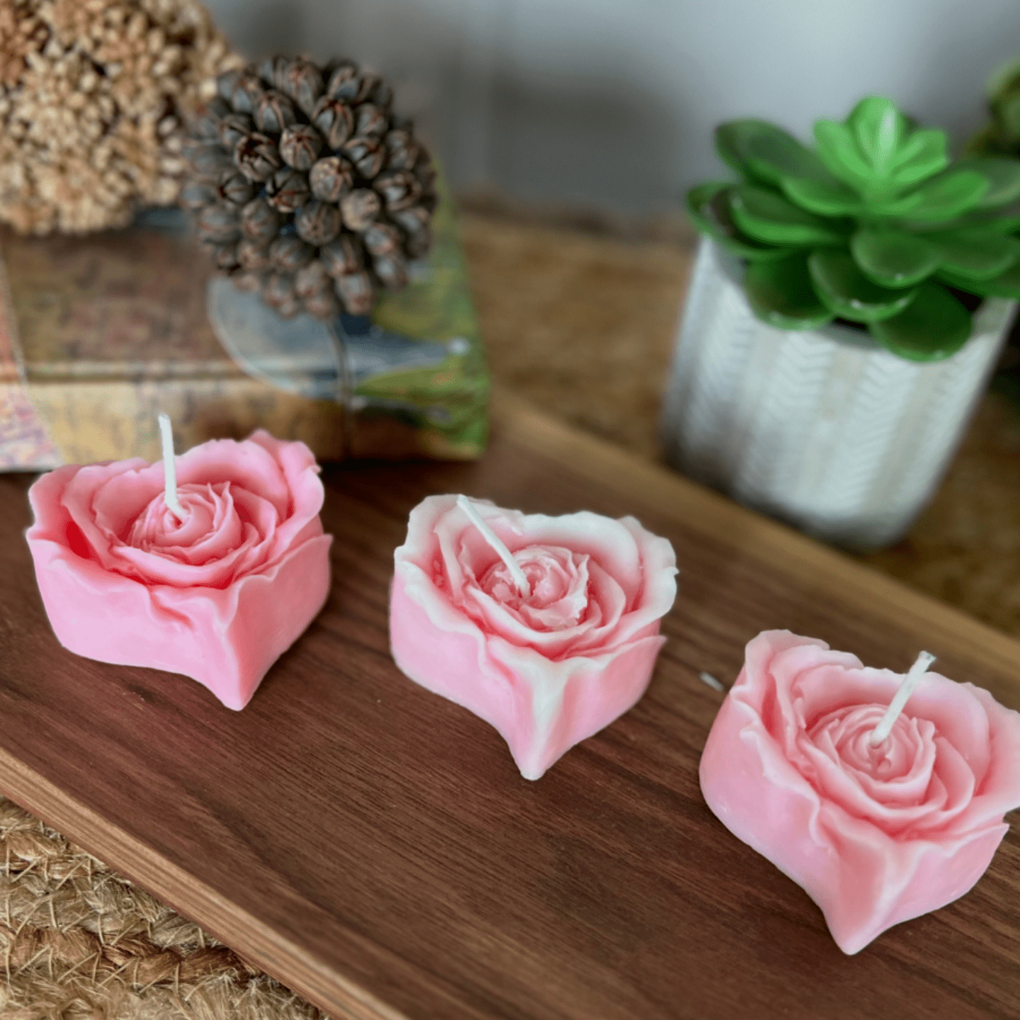 Set of 3 Pink Shaded Heart Candle