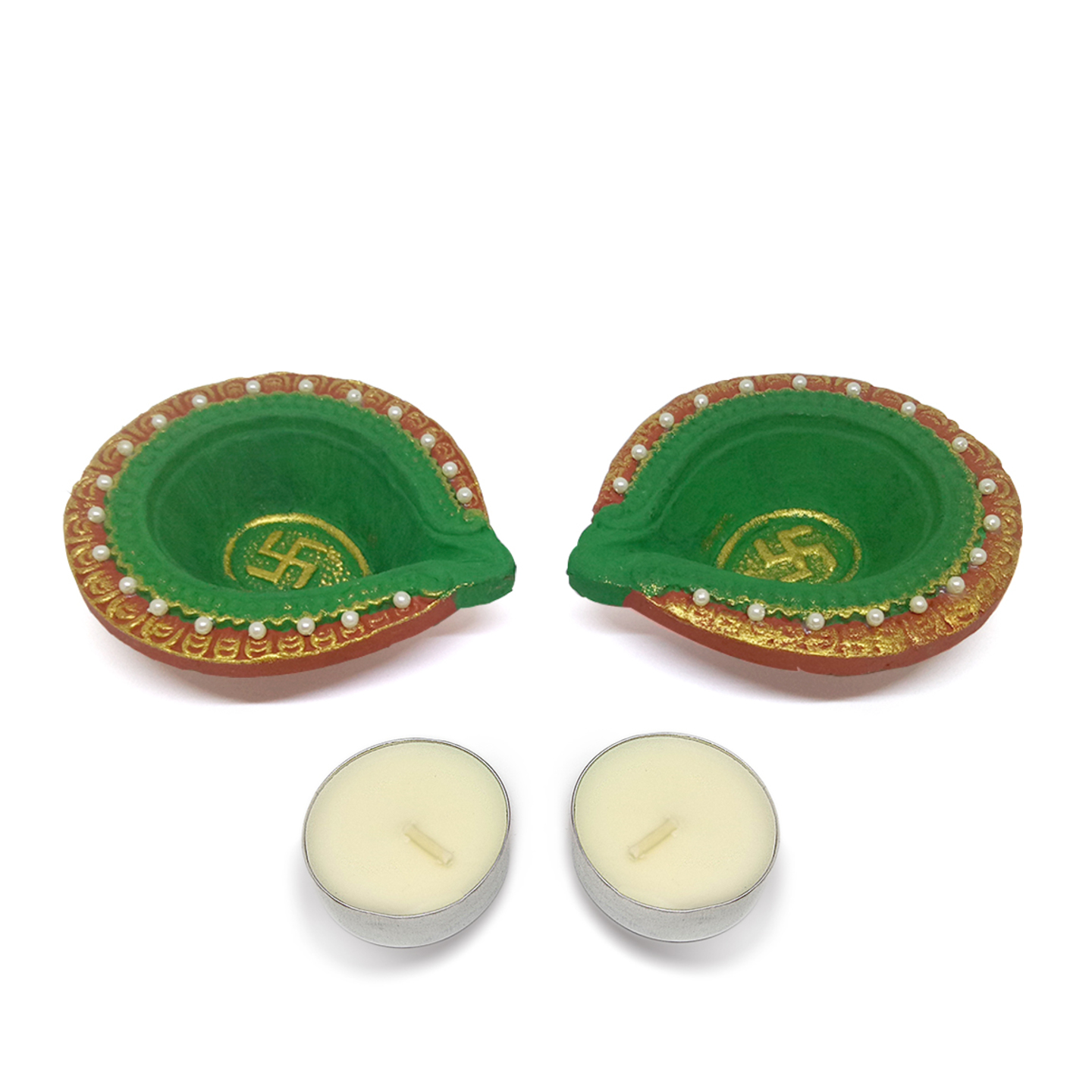 Maroon  Green Pearl Diya set