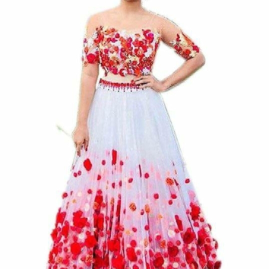 Florence White Net Embroidered  Floral  Lehenga Choli.  XXX004134598N