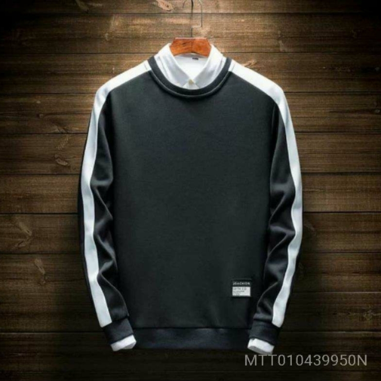 STYLOGUE FULL SLEEVE SOULDER STRIPE WHITE TSHIRT FOR MEN 

 MTT010439950N