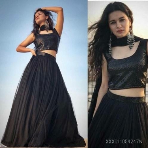 black Viscose moti lehenga choli with dupatta XXX011054247N