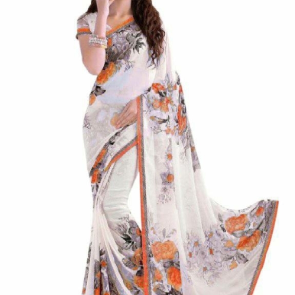 red georgette floral printed saree free size XXX003313682N 