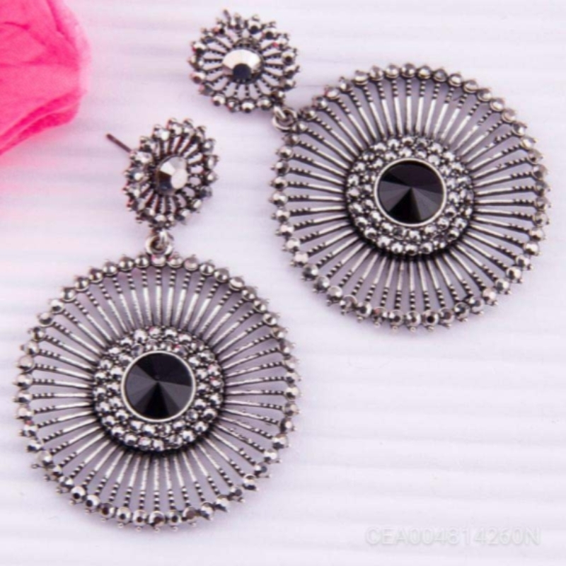 Jewels Galaxy Oxidised Silver-Plated Handcrafted Circular Drop Earrings CEA004814260N 
