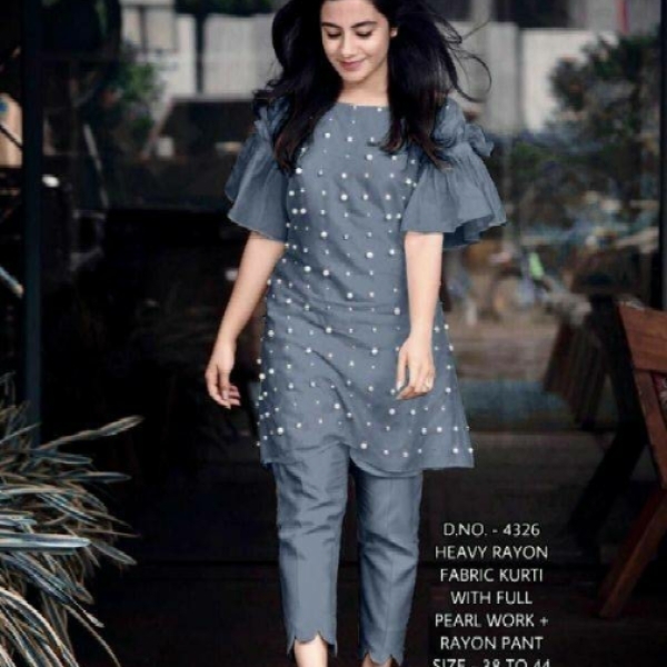 woman's kurti with plazo in cotton fabric with moti work ( stiched).     XXX011581676N  