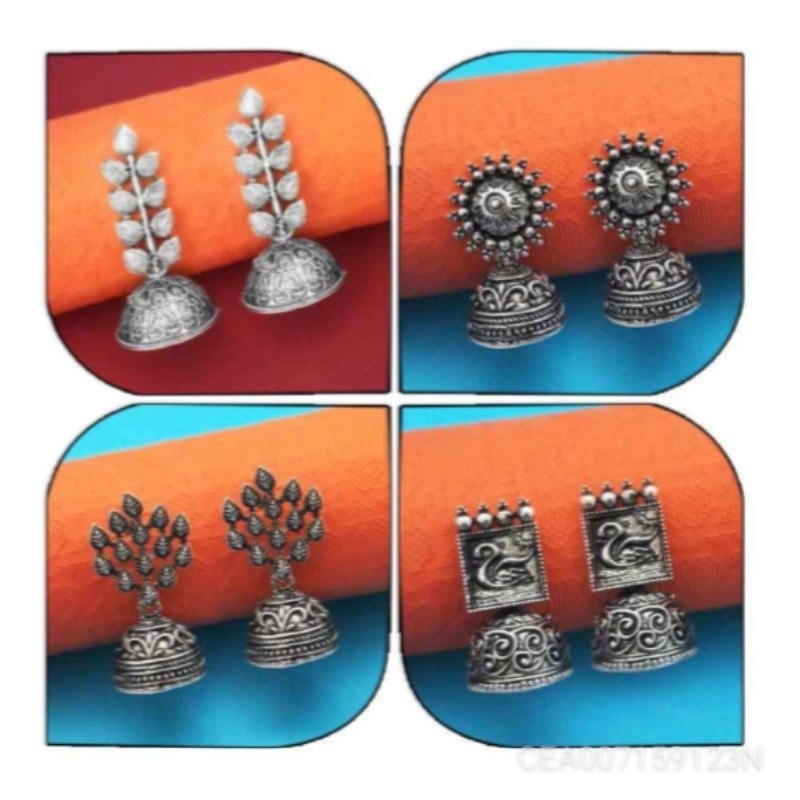 JewelMaze Set Of 4 Oxidised Earrings Combo CEA007159123N 