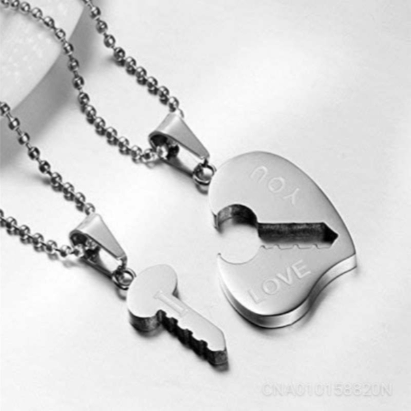 Mahi Rhodium Plated Eternal Love Heart and Key Unisex Pendant Combo   CNA010158820N   
