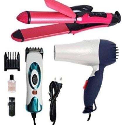 Techfire NV- Combo Of Hair Dryer & Nhc-2009 Straightener & Curler Professional Electric Hair Trimmer   HPC004195121N    