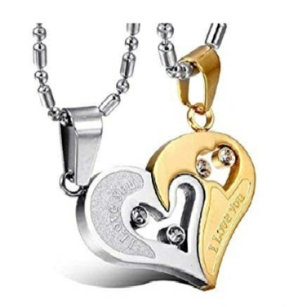 gold and rhodium plated dual ok heart love pendant necklace