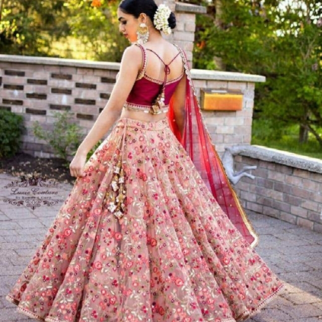 Women's Pink Color Embroidered Lehenga Choli (Pink_Free Size)