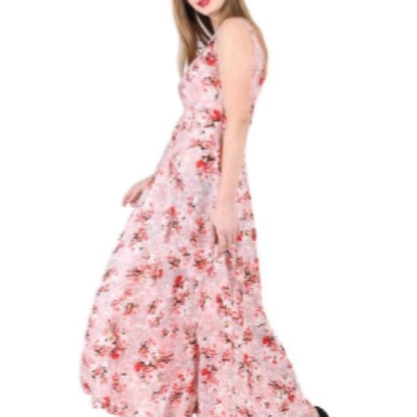 16 Always pink floral printed crepe flared dress WDR004875225N