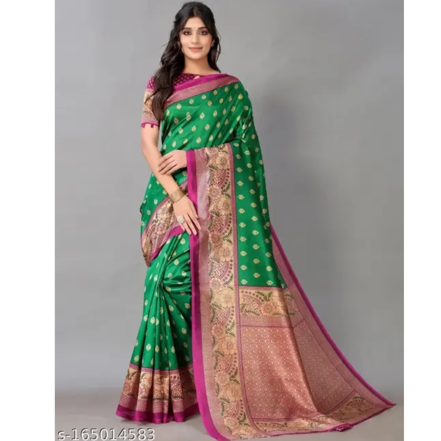 kanjeevaram art silk Green Lace Border Saree with blouse