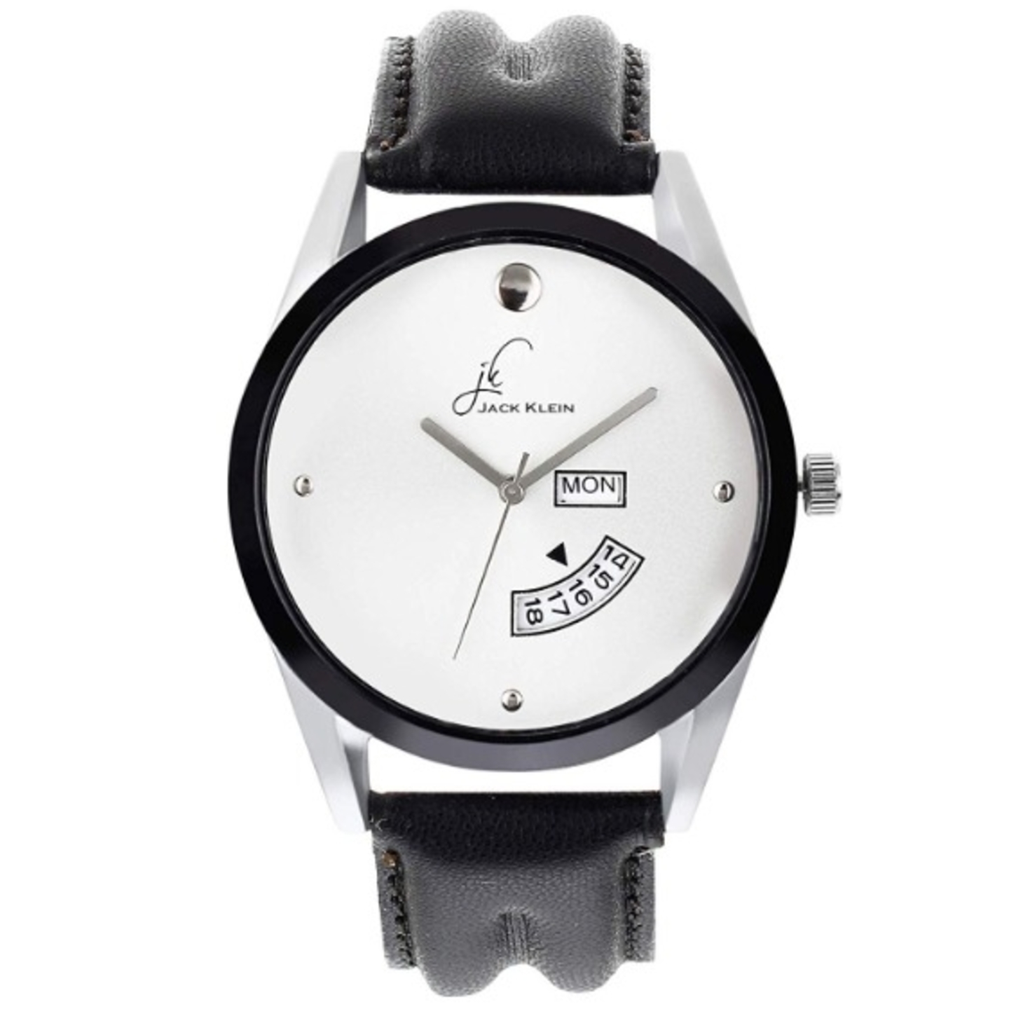 White Dial Black Strap Formal Elegant Day And Date Working Wrist Watch (Code: C340860)
