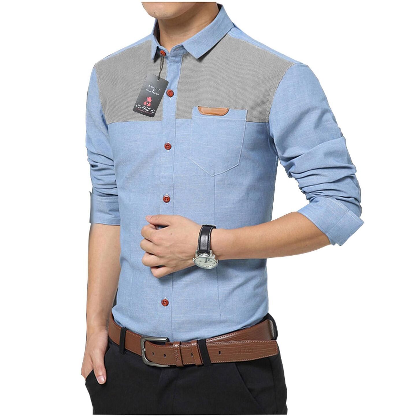 Cotton Color Block Full Sleeves Slim Fit Casual Shirts (Code: C1500022)
