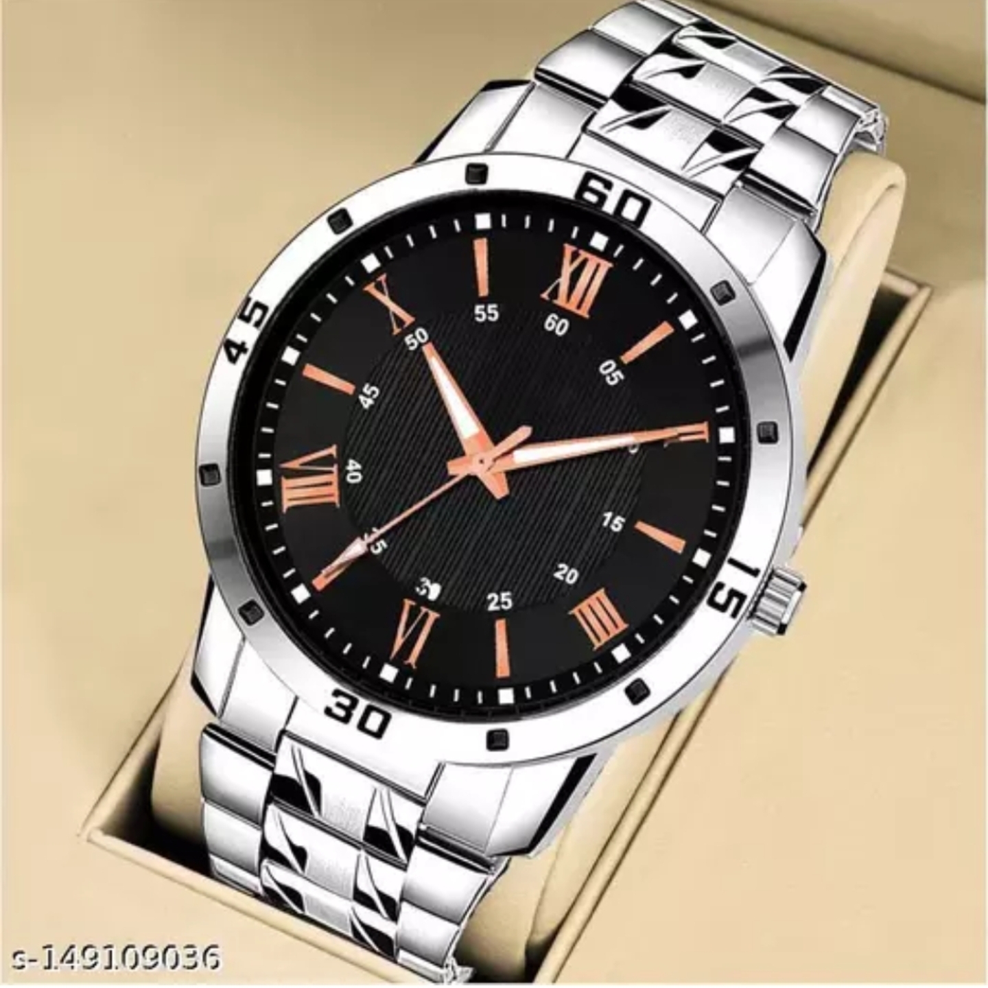 Silver Black Men style Boys Hand Watch Gents 2023 Luxury Design Steel Chain New Model