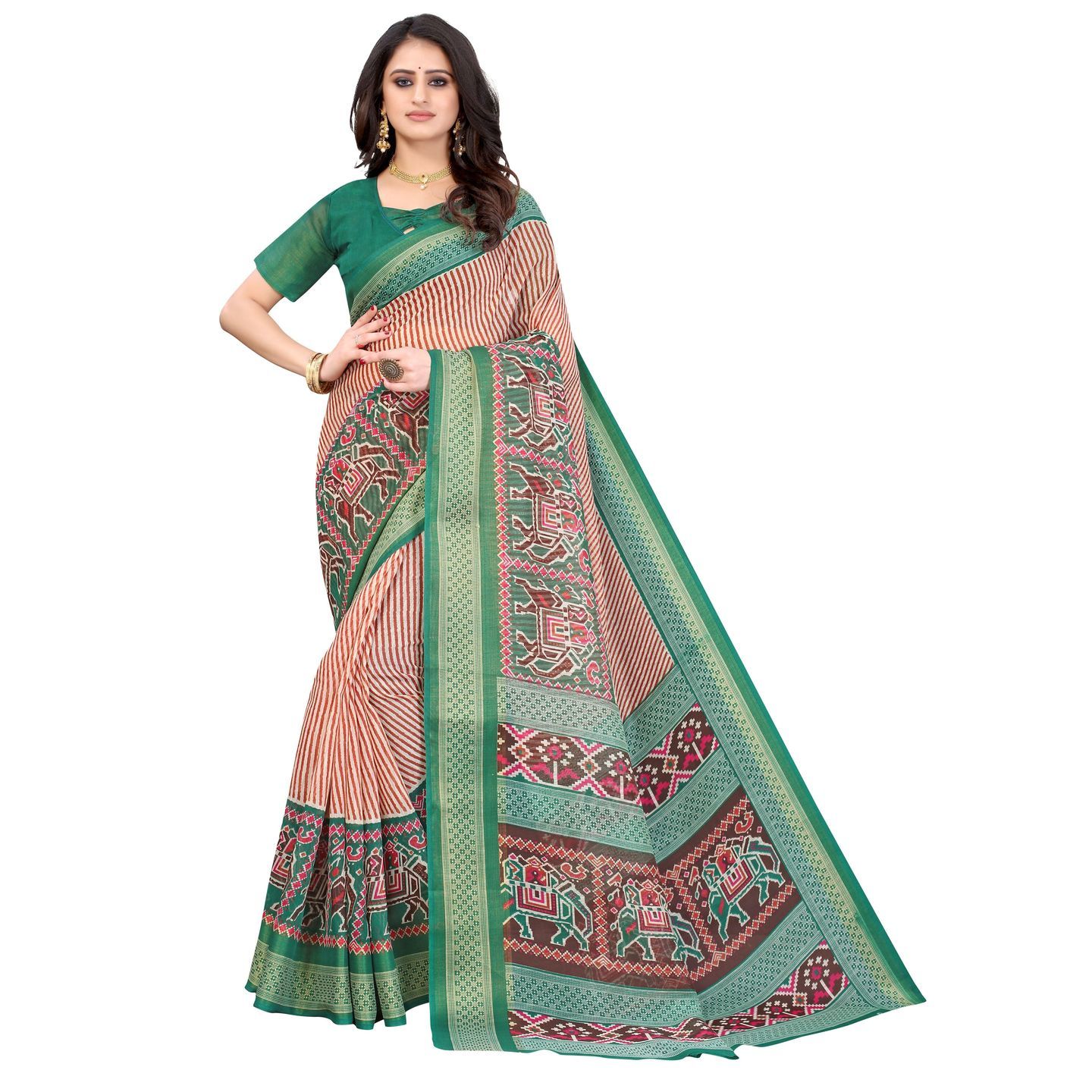 Stylish Printed Linen Saree (Code: C2300657)