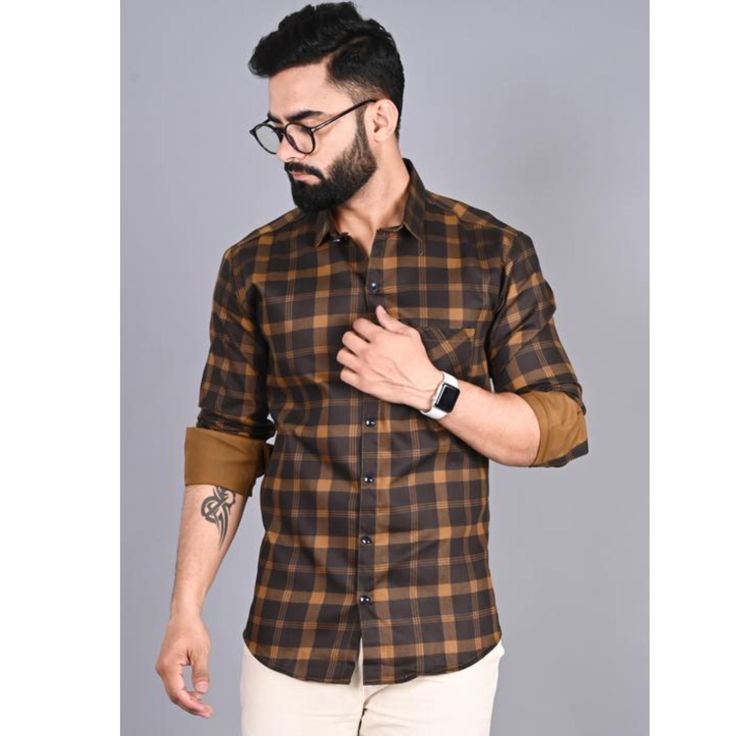 Xenor Men's Checked Spread Collar Brown Shirts  s-363341258