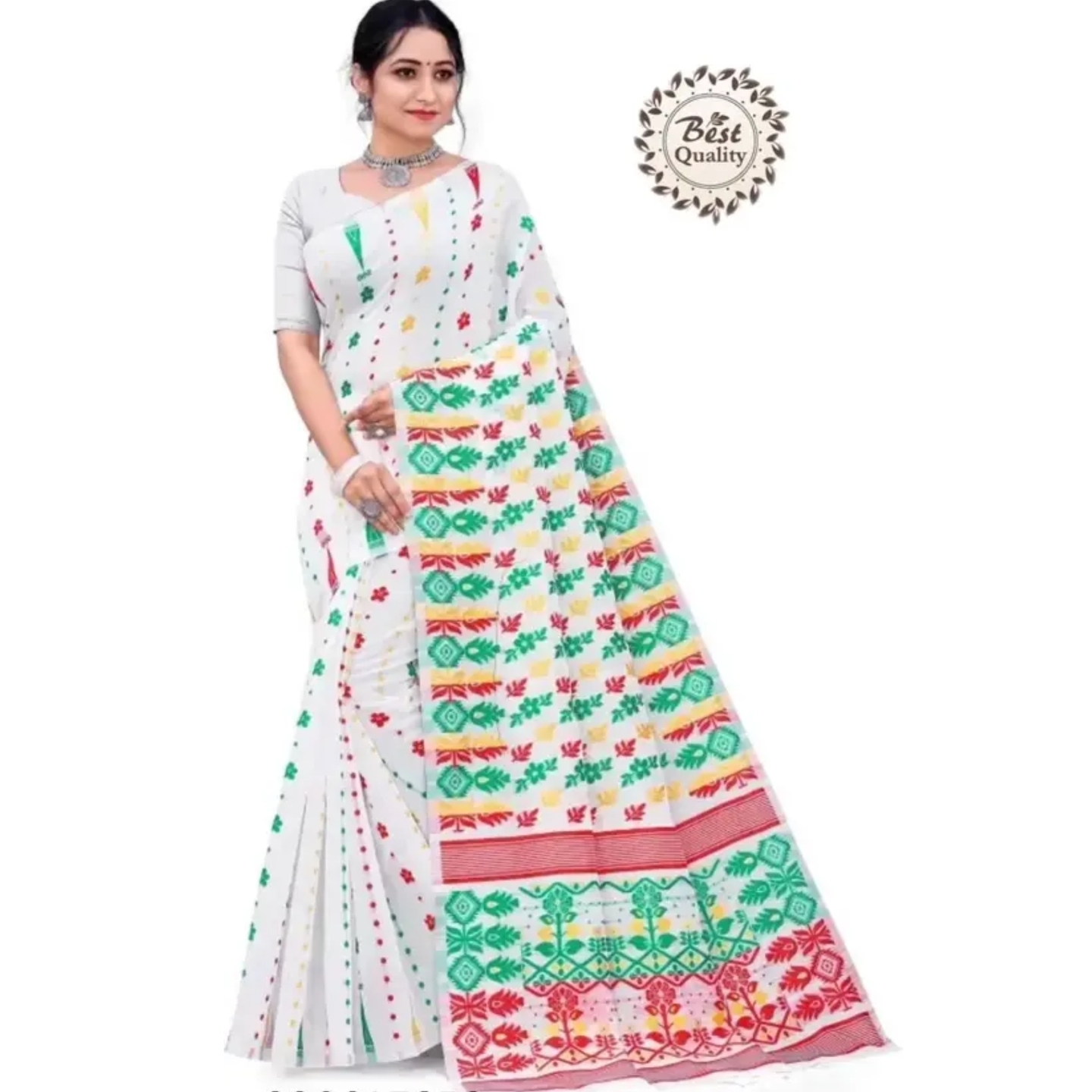 Jamdani Dhakai Designer Cotton Silk Jaquared Saree For Women Without Blouse