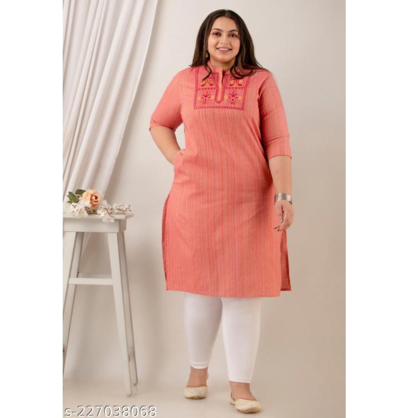 Neerupam Collection Pure Cotton Embroidered Red Kurti For women 227038068