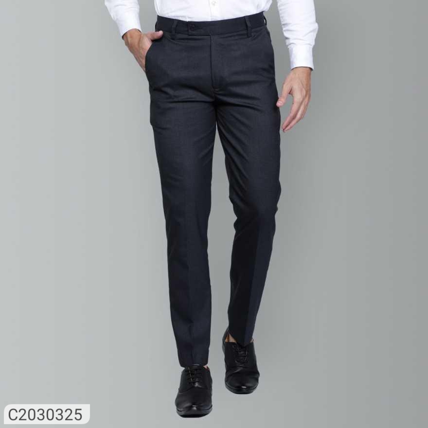 Lycra Blend Solid Regular Fit Mens Formal Trousers 2030325