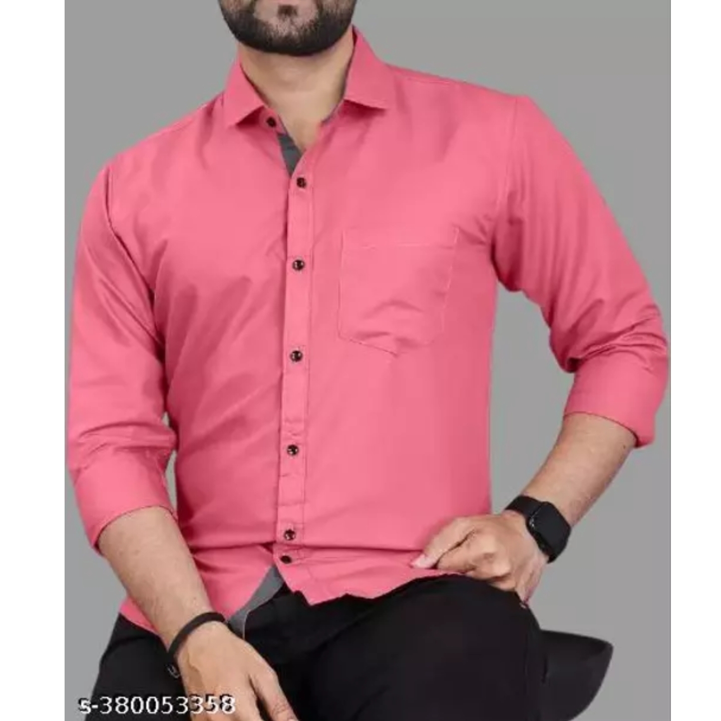 Men Regular Fit Solid Spread Collar Casual Shirt 5-380053358