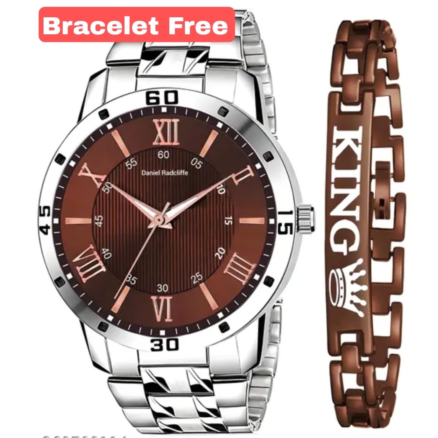 Brown With King Bracelet Chain men Unique watch men Chain Analog Sport watch Men 