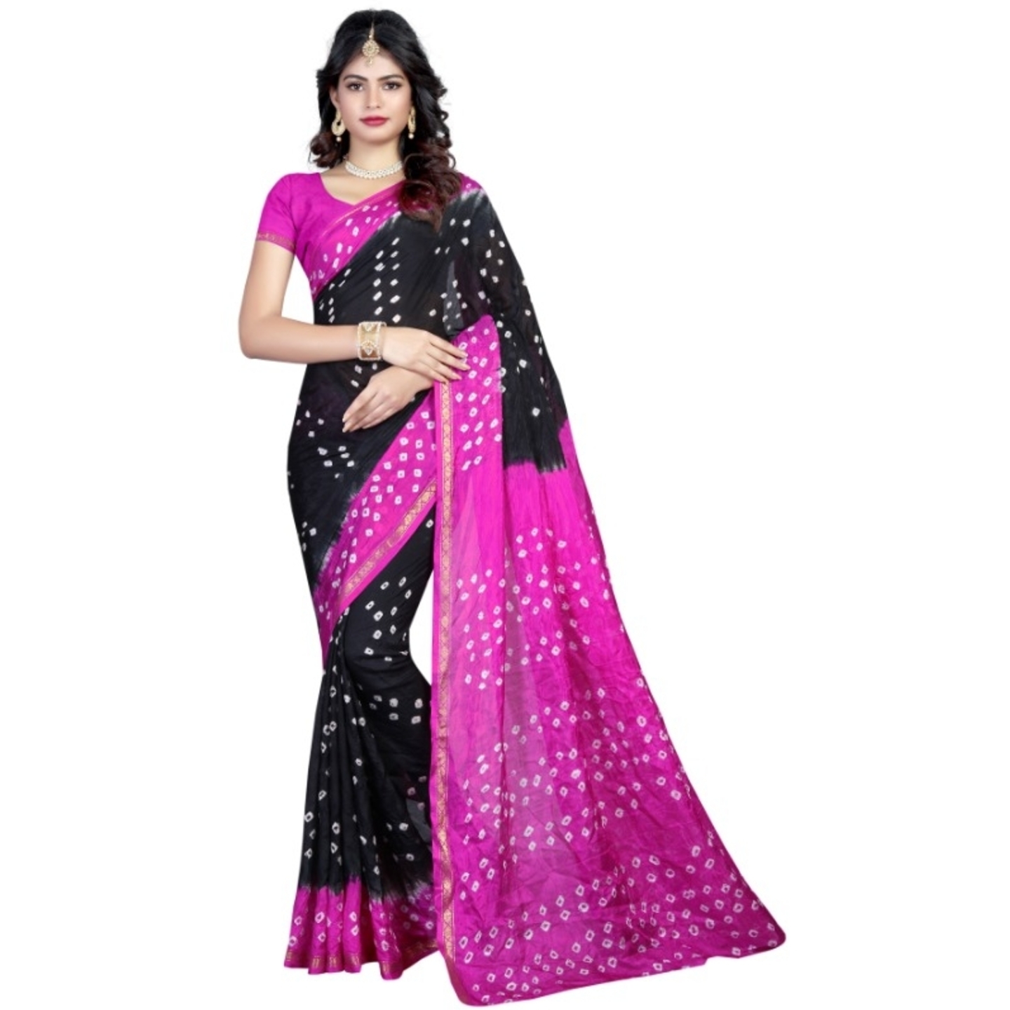 Adorable Bandhani Print Lichi Viscose Silk Saree (Code: C455687)