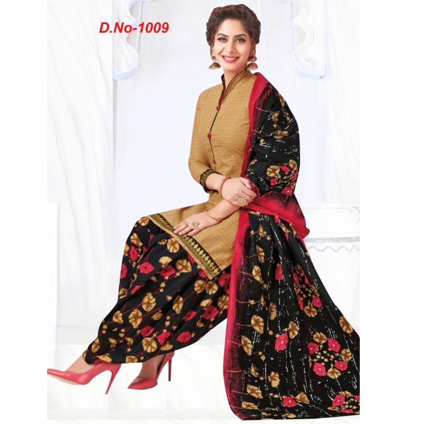 Latest Printed Synthetic Crepe Dress Material/Suit (Code: C1936394)