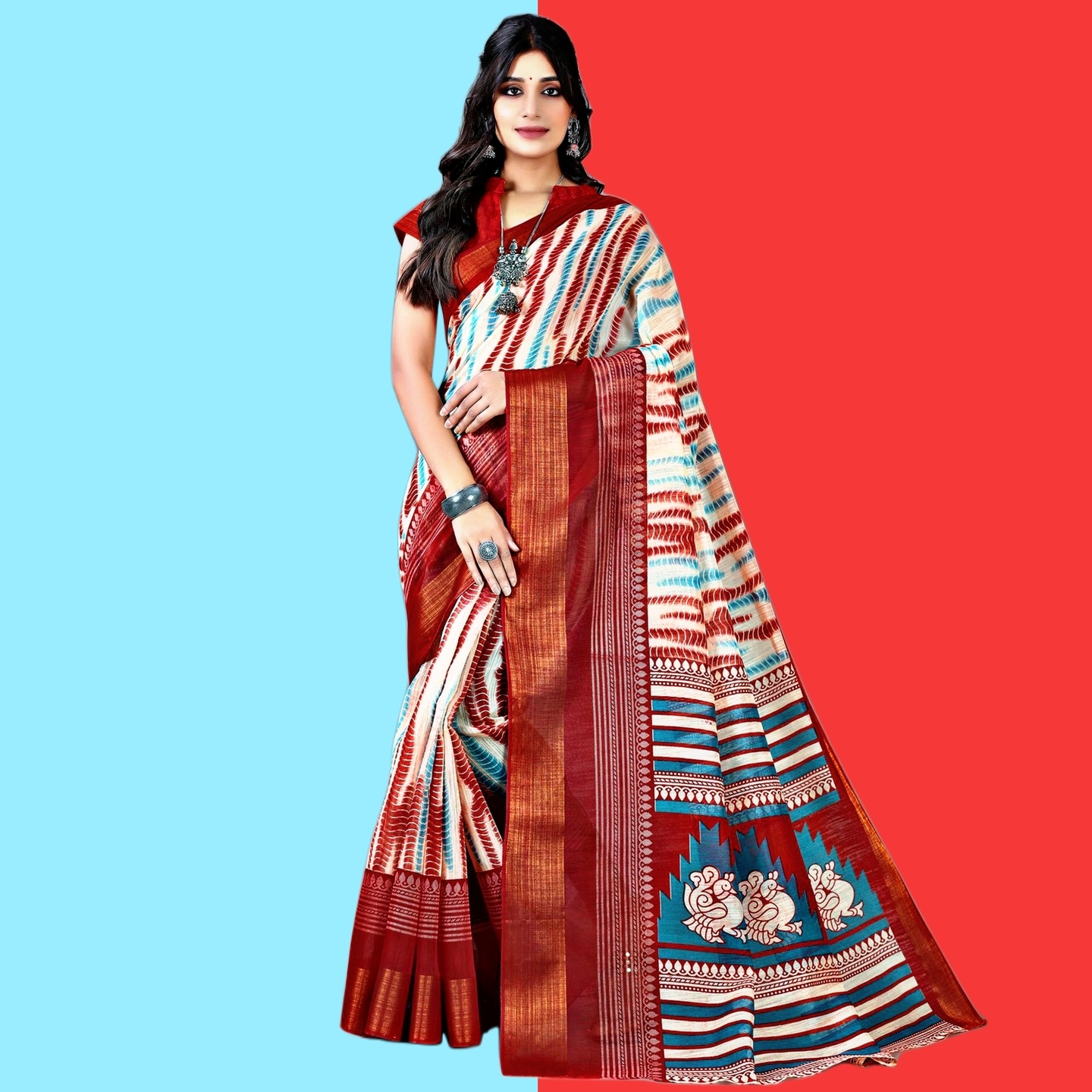 Elegant Floral Print Polycotton Saree Code C2237899