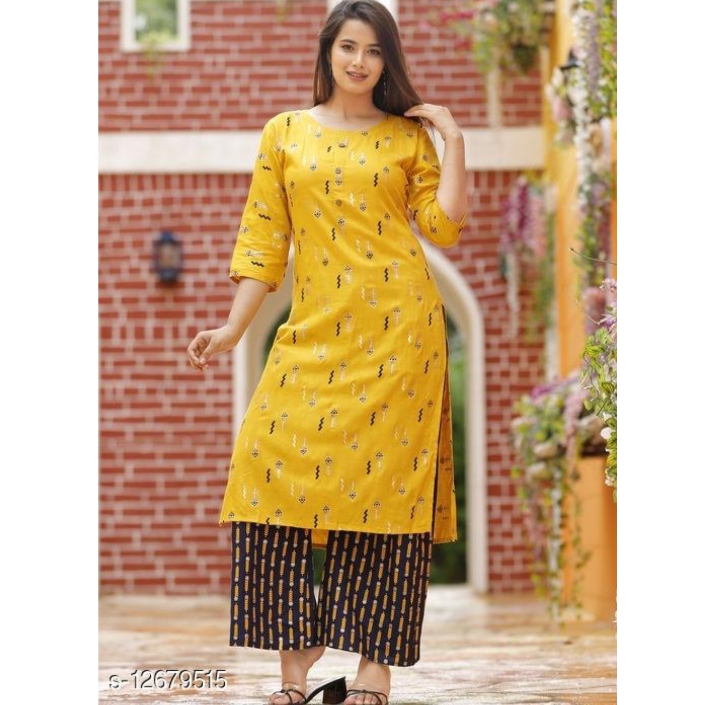 Women Rayon A-line Printed Long Kurti With Palazzos