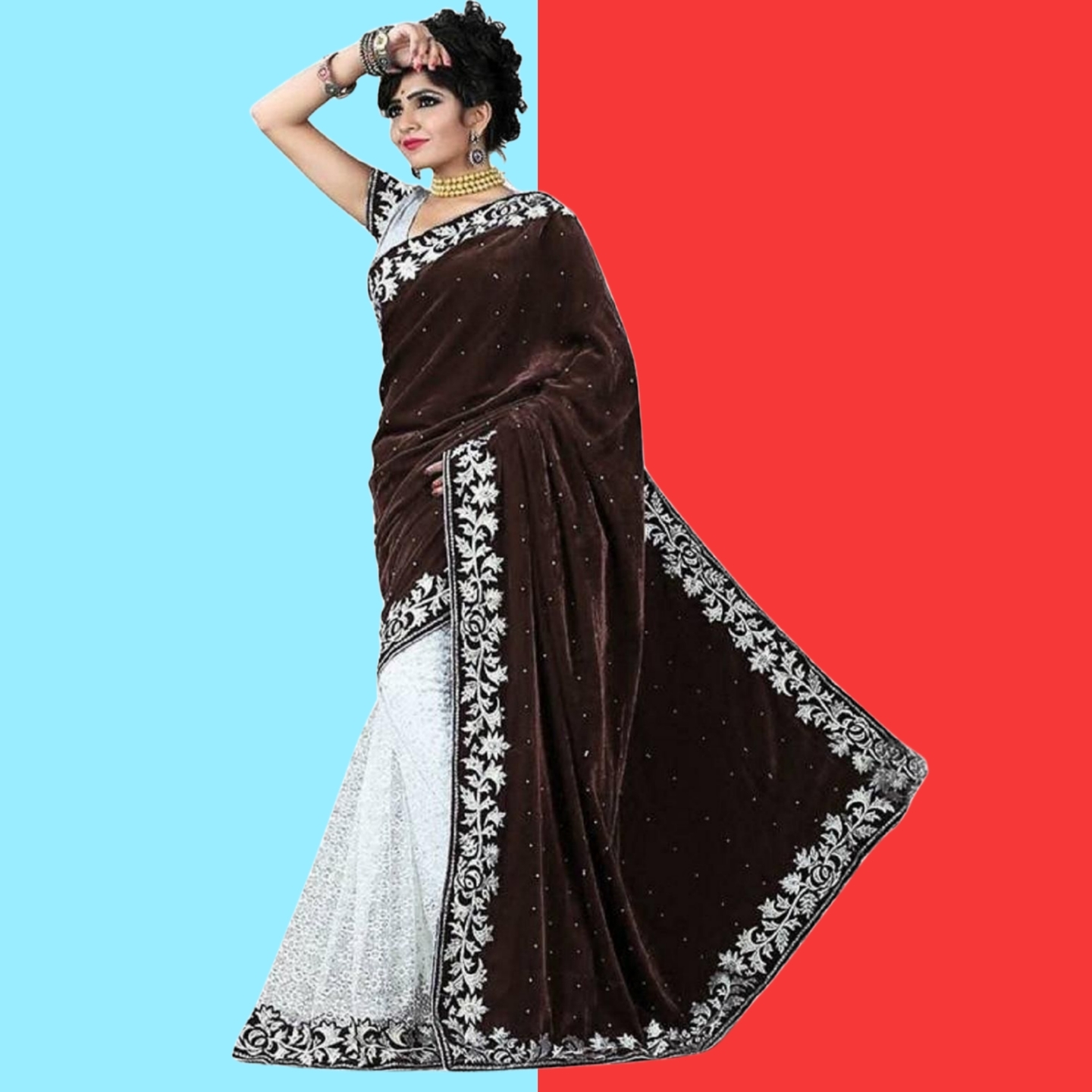 Varnam Gorgeous Embroidered Velvet Saree (Code: C1462870)